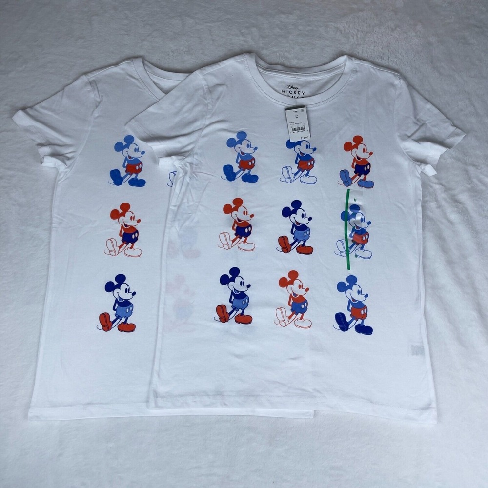 Disney 2 Pack T-Shirt Women's M White Mickey Grid Americana‎ Graphic Round Neck